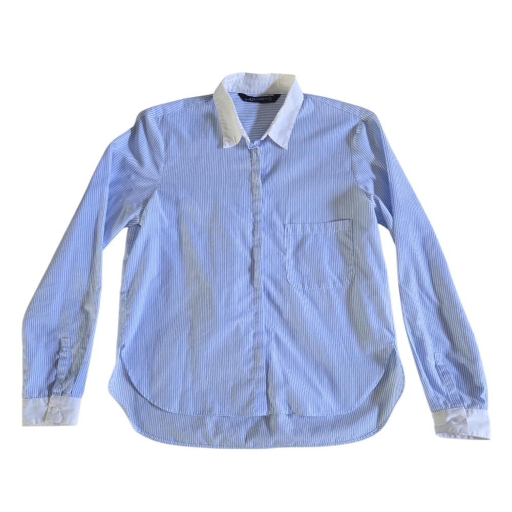 Zara Light Blue Striped Button Down Shirt Size M - Picture 2 of 8